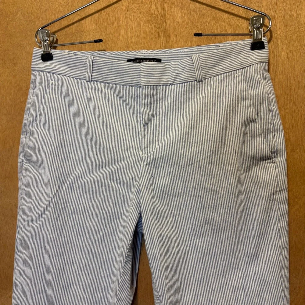 Banana Republic Avery Trousers Women 4 Blue White Seersucker Striped Linen Blend